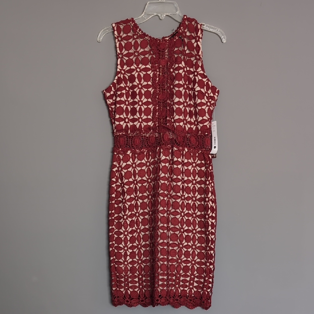 Aqua - Red Sheath Midi Dress Sleeveless